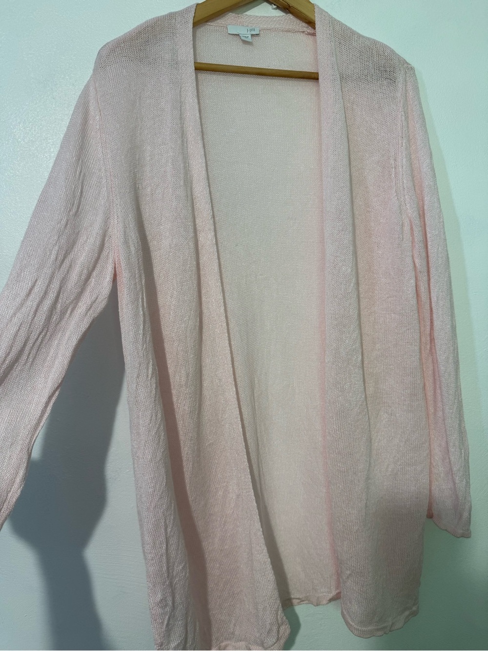 J. Jill Lightweight Open-Front Cardigan in Light Pink linen blend size large - Picture 4 of 8